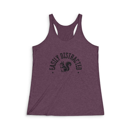 Easily Distracted Women's Racerback Tank Top | Funny Workout Shirt, Gift for Animal Lovers, Casual Summer Wear, Squirrel Graphic Tee