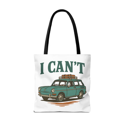 “I CAN’T” Road Trip Vintage Station Wagon Canvas Tote Bag