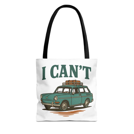 “I CAN’T” Road Trip Vintage Station Wagon Canvas Tote Bag
