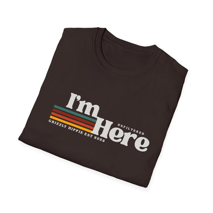 I’m Here Retro Stripe T-Shirt — Funny Introvert Arrival Graphic Tee