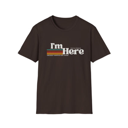 I’m Here Retro Stripe T-Shirt — Funny Introvert Arrival Graphic Tee