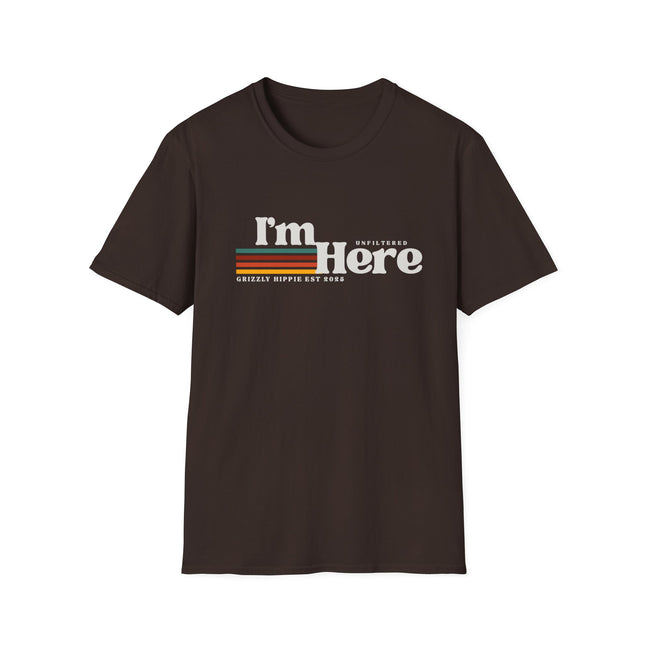 I’m Here Retro Stripe T-Shirt — Funny Introvert Arrival Graphic Tee