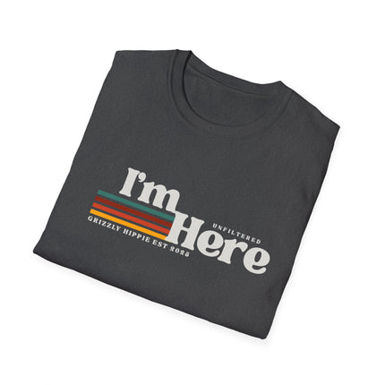 I’m Here Retro Stripe T-Shirt — Funny Introvert Arrival Graphic Tee