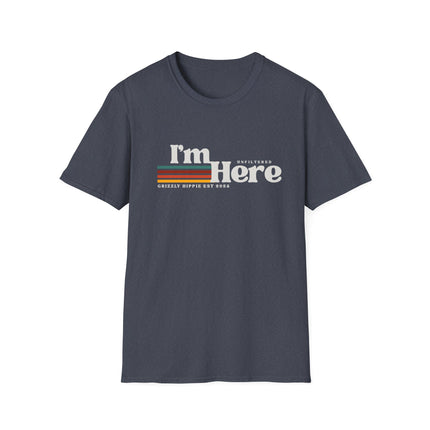 I’m Here Retro Stripe T-Shirt — Funny Introvert Arrival Graphic Tee