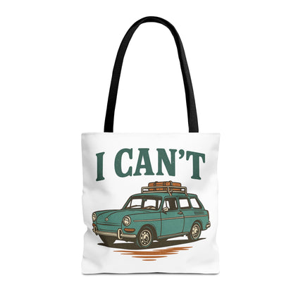 “I CAN’T” Road Trip Vintage Station Wagon Canvas Tote Bag