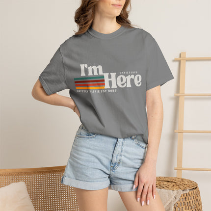 Im Here Retro Stripe Tee Soft Garment Dyed Casual T Shirt