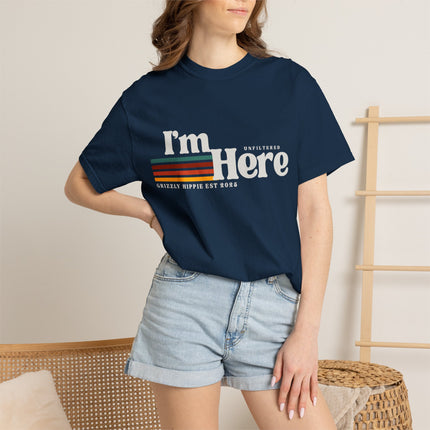 Im Here Retro Stripe Tee Soft Garment Dyed Casual T Shirt