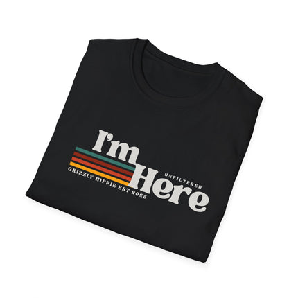 I’m Here Retro Stripe T-Shirt — Funny Introvert Arrival Graphic Tee