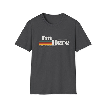 I’m Here Retro Stripe T-Shirt — Funny Introvert Arrival Graphic Tee