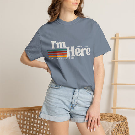 Im Here Retro Stripe Tee Soft Garment Dyed Casual T Shirt