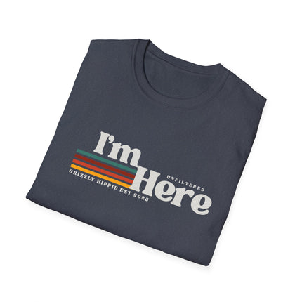 I’m Here Retro Stripe T-Shirt — Funny Introvert Arrival Graphic Tee